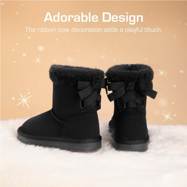 Dream Pairs FuzzyChic Kid's Suede Bow Snow Boots