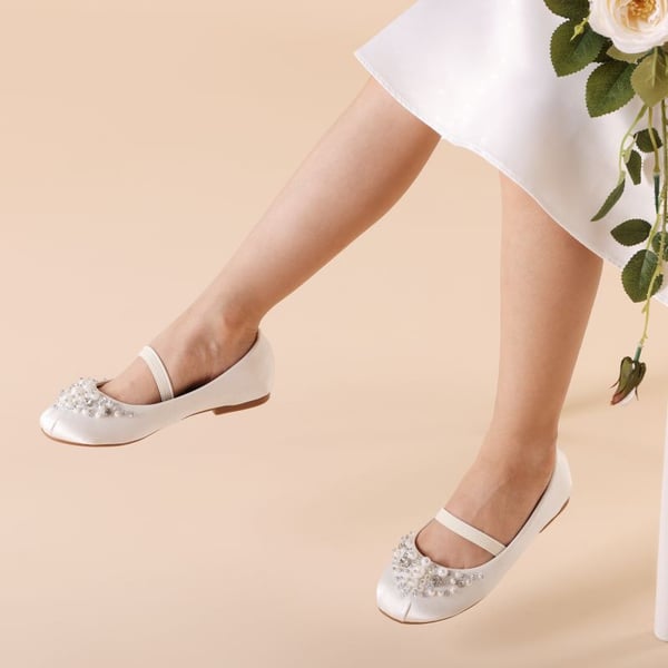 Dream Pairs Girl's Mary Jane Pearl Ballerina Flats