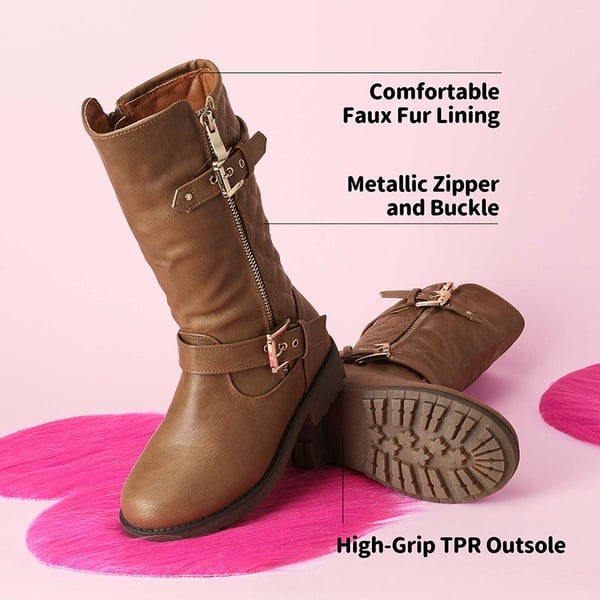 Dream Pairs Girls Faux Winter Riding Boots