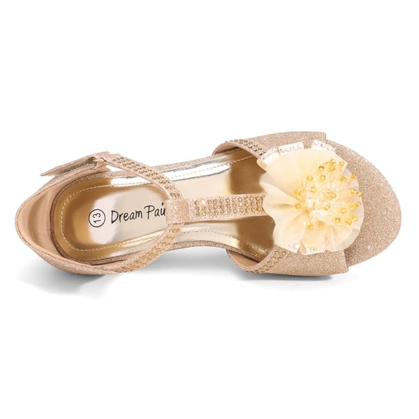 Dream Pairs Girls Low Heel Glitter Pump Sandals