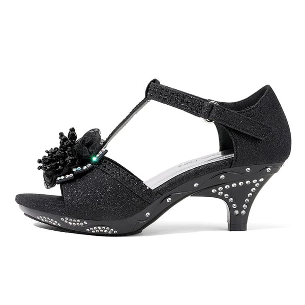 Dream Pairs Girls Low Heel Glitter Pump Sandals