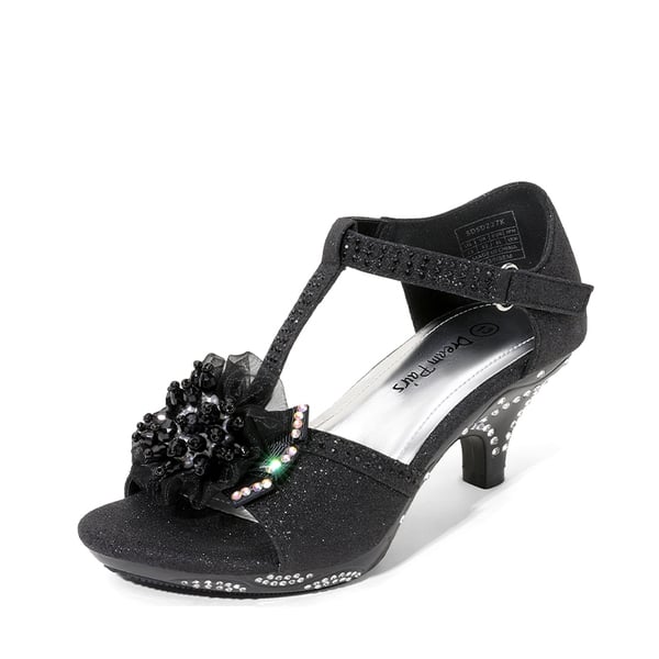 dream pairs Girls Low Heel Glitter Pump Sandals