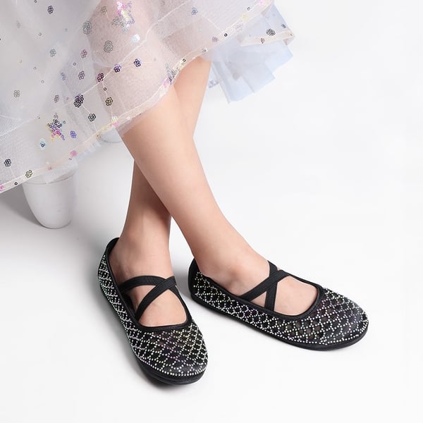 Dream Pairs Girls Mesh Rhinestone Ballet Flats