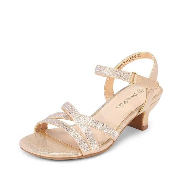 dream pairs Girls Rhinestone Low Heel Sandals