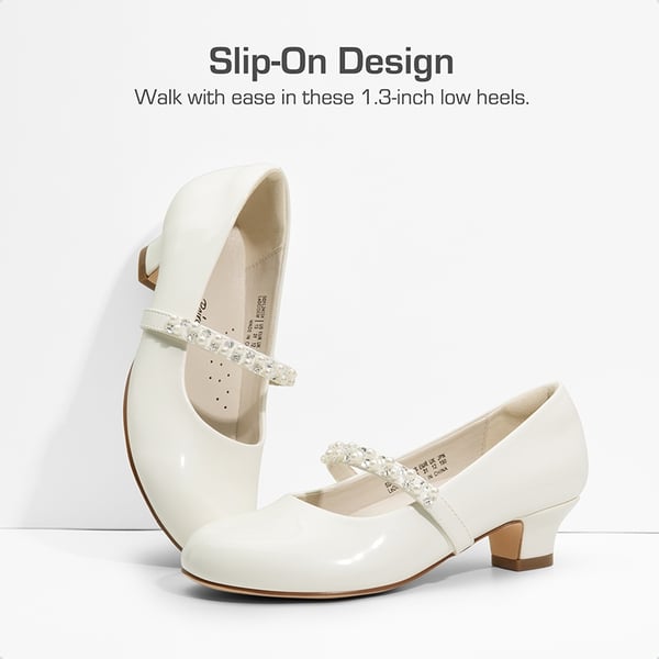 Dream Pairs Girls' Rhinestone Mary Jane Low Heels