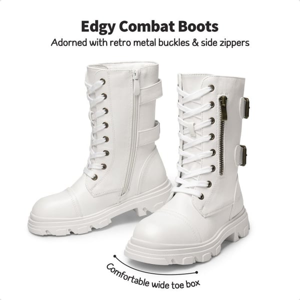 Dream Pairs Girls Vegan Leather Combat Ankle Boots