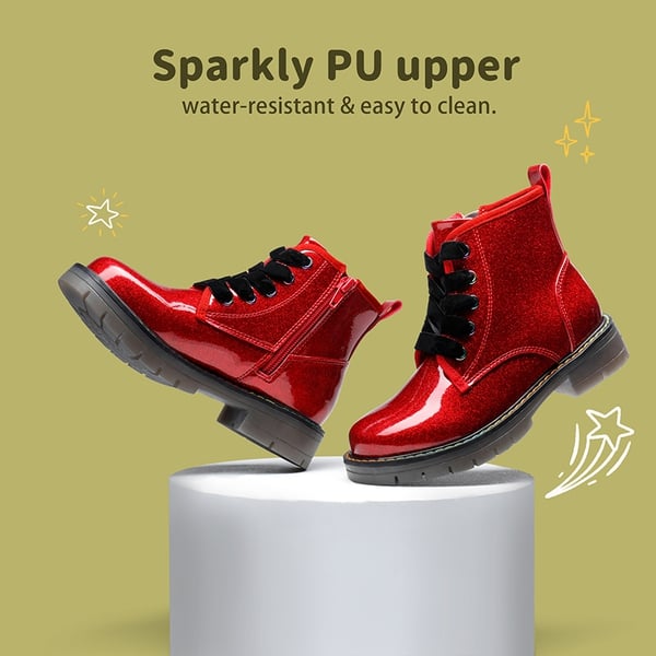 Dream Pairs Kids Glitter Side Zipper Combat Boots