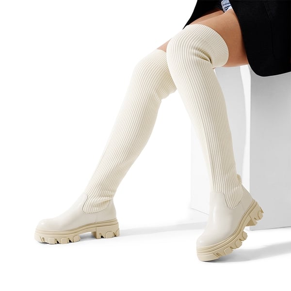 Dream Pairs Knitted Lug Sole Over-The-Knee Boots