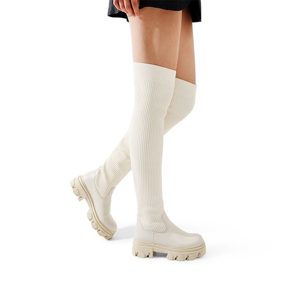 Dream Pairs Knitted Lug Sole Over-The-Knee Boots