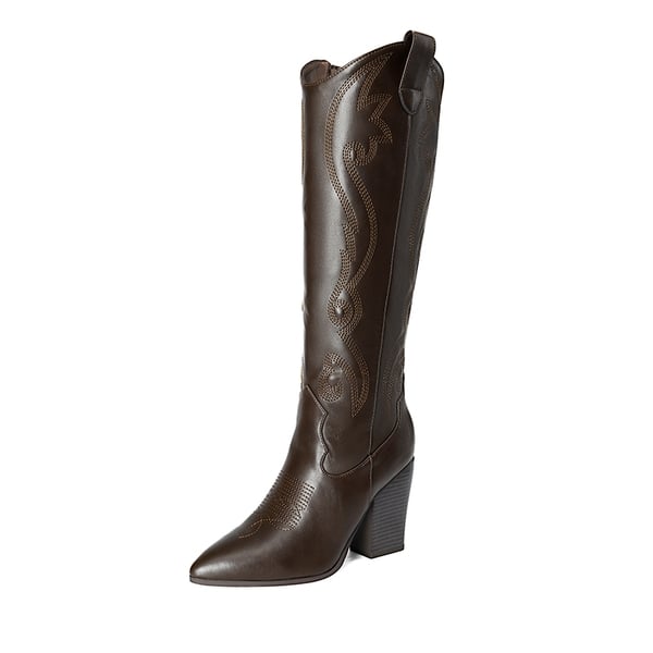 dream pairs Pointed Toe Embroidered Cowboy Boots