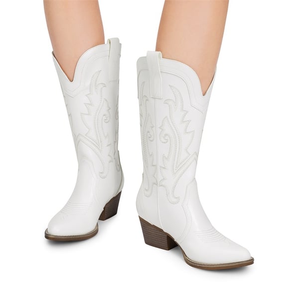 Dream Pairs Pointed-Toe Mid-calf Cowgirl Boots