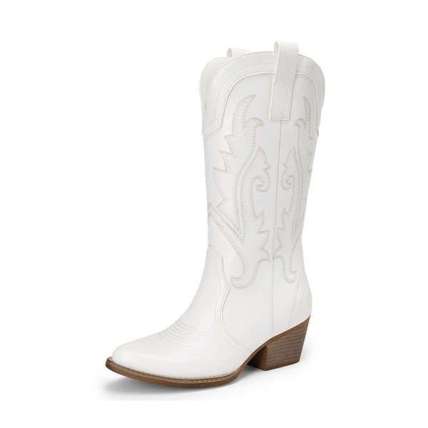 dream pairs Pointed-Toe Mid-calf Cowgirl Boots