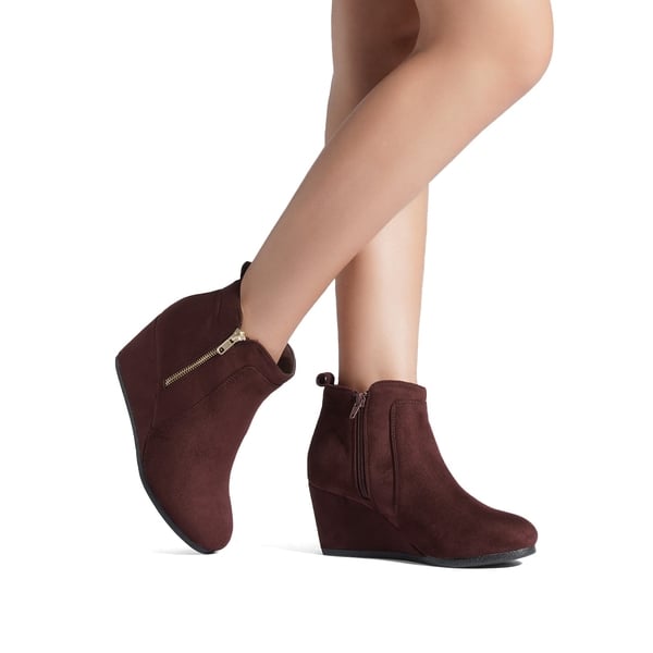 Dream Pairs Pointed Toe Suede Wedge Bootie