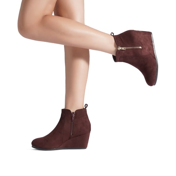 Dream Pairs Pointed Toe Suede Wedge Bootie