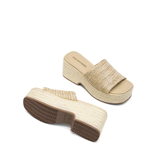 Dream Pairs Raffia Platform Wedge Slide Sandals