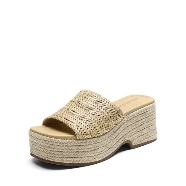 dream pairs Raffia Platform Wedge Slide Sandals