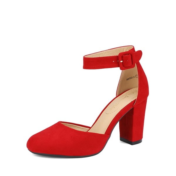 dream pairs Round Toe Chunky Heel Pumps