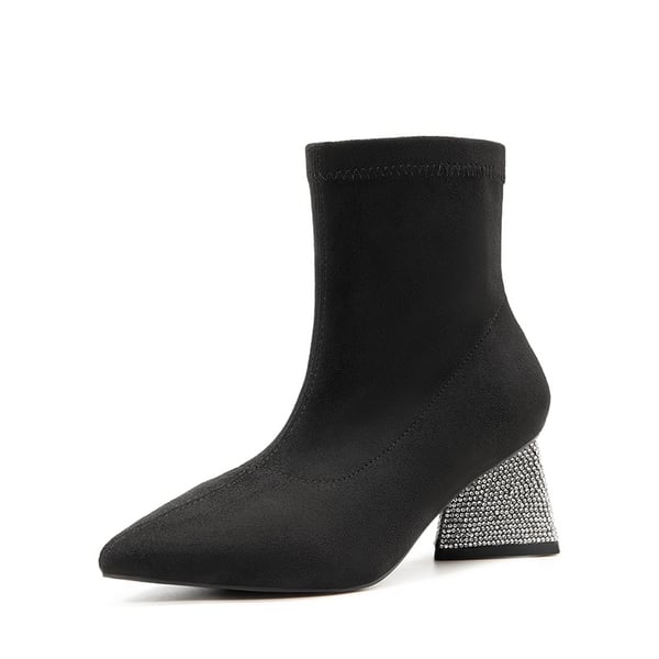 dream pairs Slip-On Block Heel Suede Ankle Boots