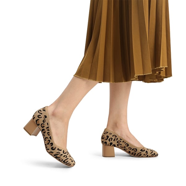 Dream Pairs Square Toe Block Heel Knit Pumps