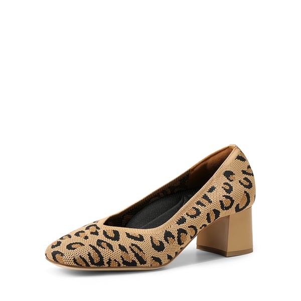 dream pairs Square Toe Block Heel Knit Pumps