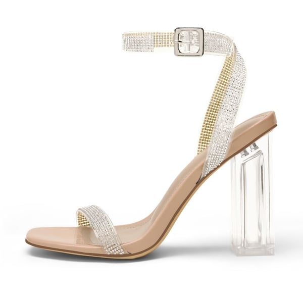 Dream Pairs Square Toe Clear Chunky Heel Sandals