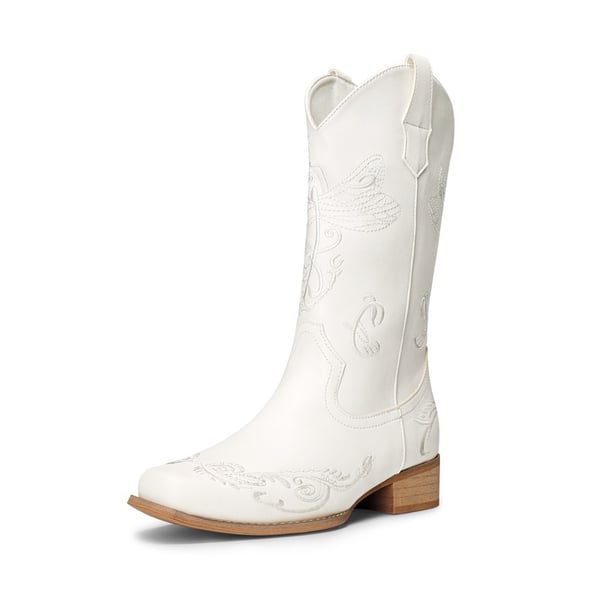 dream pairs Square Toe Embroidered Cowboy Boots
