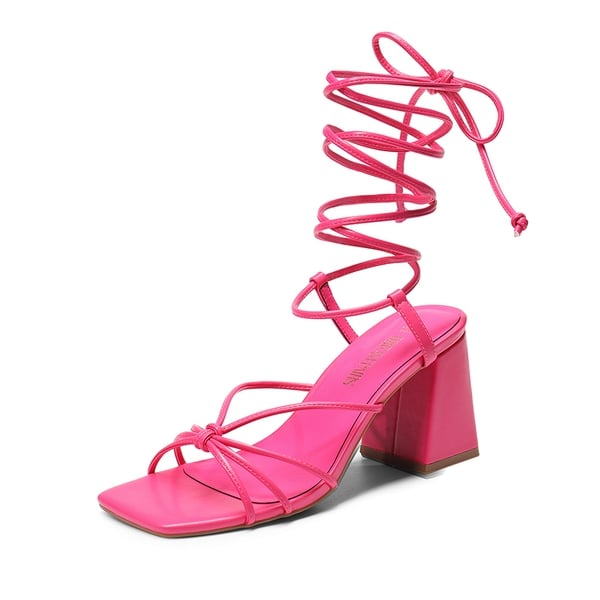 dream pairs Square Toe Lace Up Block Heel Sandals