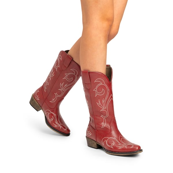 Dream Pairs Square-toe Mid-Calf Cowgirl Boots