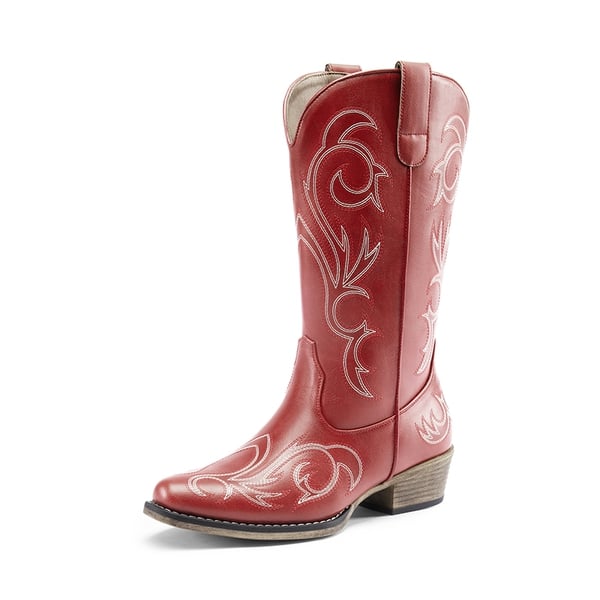 dream pairs Square-toe Mid-Calf Cowgirl Boots