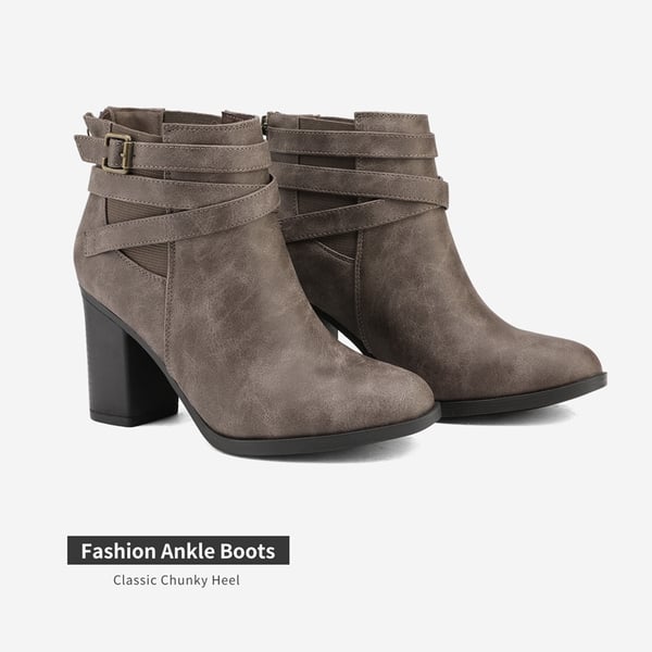 Dream Pairs Stacked Mid Heel Chunky Ankle Booties