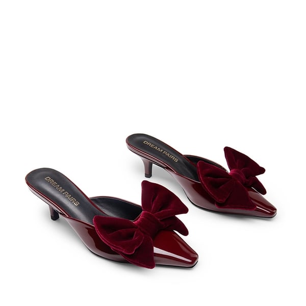 Dream Pairs Velvet Bow Kitten Heeled Mules