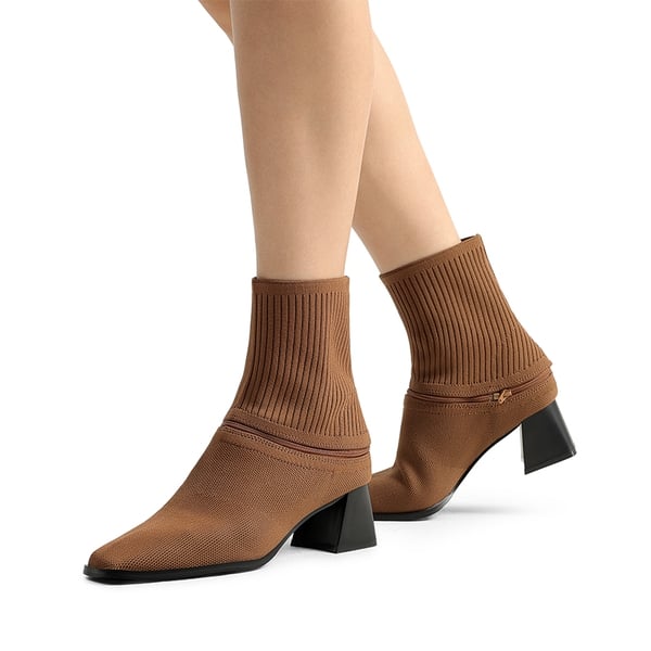 Dream Pairs Waterproof Block Heel Knit Ankle Boots