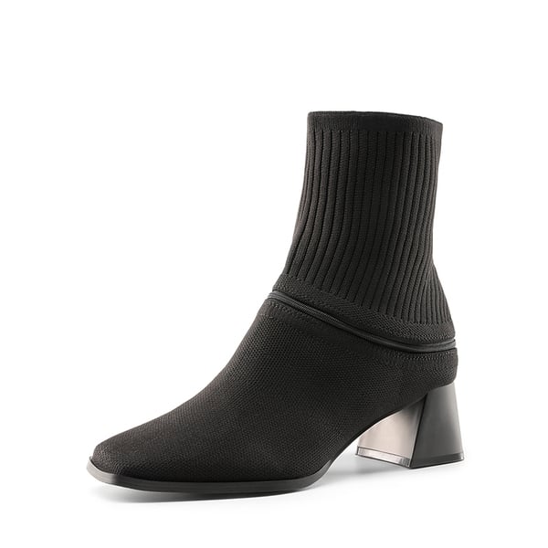 dream pairs Waterproof Block Heel Knit Ankle Boots