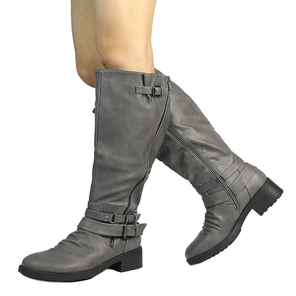 Dream Pairs Women's Knee-High Buckled Riding Boots