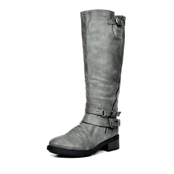 dream pairs Women's Knee-High Buckled Riding Boots