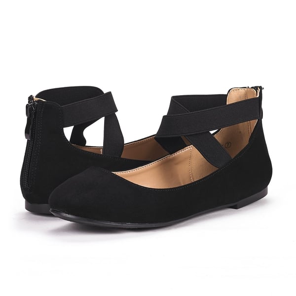Dream Pairs Elastic Closed Toe Flats With Ankle Strap