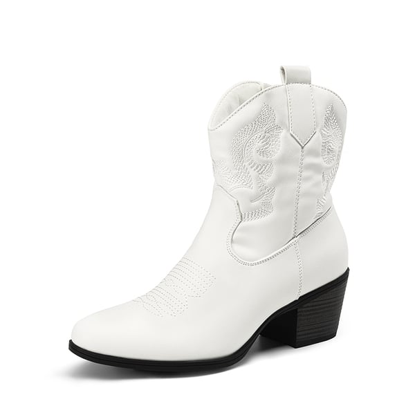 dream pairs Embroidered Low Heel Cowgirl Ankle Boots