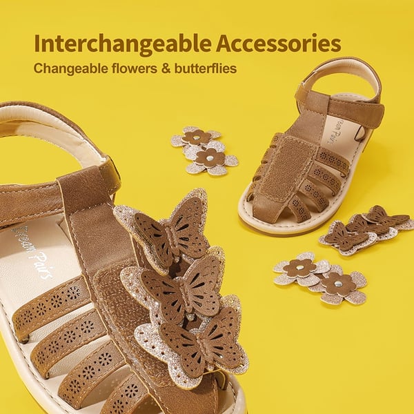 Dream Pairs [Fun Mix- Fantasy] Girls DIY Interchangeable Flower Butterfly Sandals