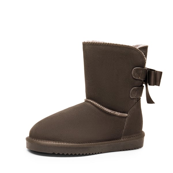 dream pairs [FuzzyChic Bow] Suede Mid-calf Snow Boots