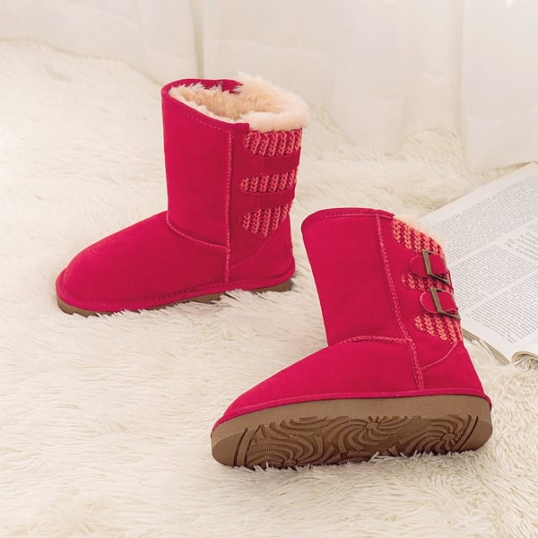 Dream Pairs [FuzzyChic Kid's Buckle] Kids Fur Lined Suede Non Slip Winter Boots
