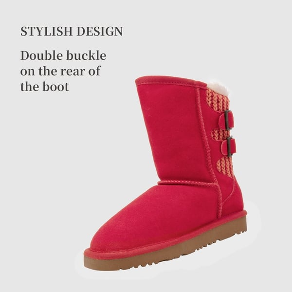 Dream Pairs [FuzzyChic Kid's Buckle] Kids Fur Lined Suede Non Slip Winter Boots