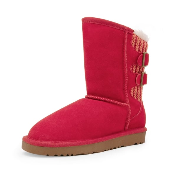 dream pairs [FuzzyChic Kid's Buckle] Kids Fur Lined Suede Non Slip Winter Boots