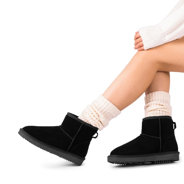 Dream Pairs [FuzzyClassic Il Low Boot] Suede Slip-On Snow Ankle Boots