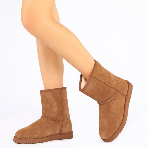 Dream Pairs [FuzzyClassic Mid Boot] Suede Mid Calf Snow Boots
