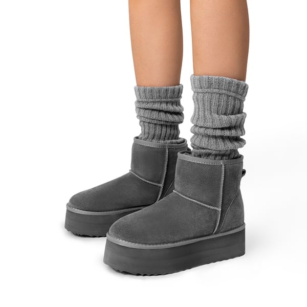 Dream Pairs [FuzzyClassic Platform Low Boot] Genuine Suede Snow Boots