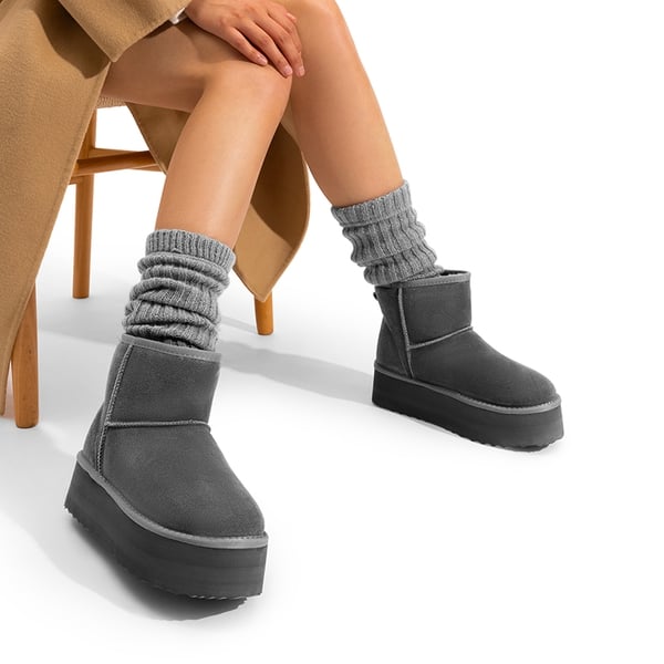 Dream Pairs [FuzzyClassic Platform Low Boot] Genuine Suede Snow Boots