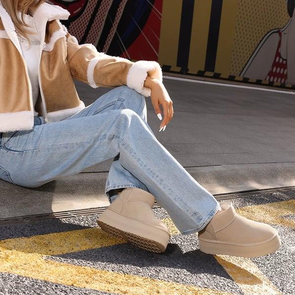 Dream Pairs [FuzzyClassic Platform Mini Boot] Suede Platform Ankle Snow Boots