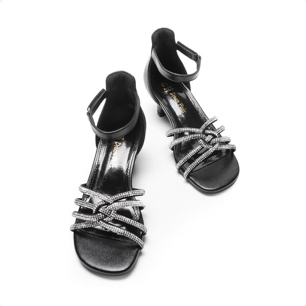 Dream Pairs Kids' Rhinestone Metallic Kitten Heel Sandals