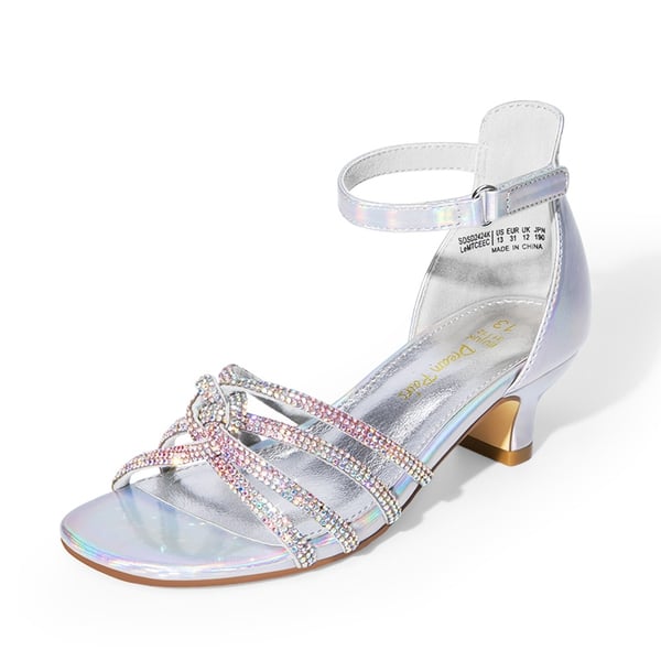 dream pairs Kids' Rhinestone Metallic Kitten Heel Sandals