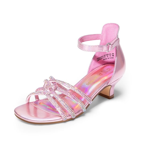dream pairs Kids' Rhinestone Metallic Kitten Heel Sandals